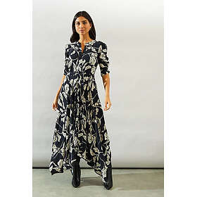 Wallis Leaf Print Ruched Sleeve Belted Midi Dress