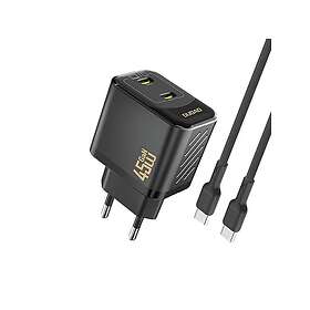 Dudao A28PCEU PD GaN 2xUSB-C Væglader med USB-C-kabel 45W