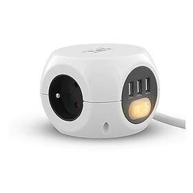 T'nB Multiprise 3-Voies Commutée avec USB 1.43m 34497
