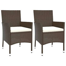 vidaXL 362518 Garden Chairs with Cushions Set of 2 Brown Poly Rattan