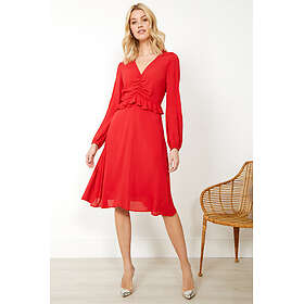 Sosandar V Neck Ruffle Detail Fit & Flare Dress