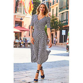 Sosandar Geometric Print Jersey Ruched Front Midi Dress
