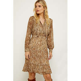 Sosandar Snake Print Tie Neck Ruffle Hem Dress