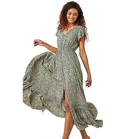 Roman Scribble Print Button Through Maxi Dress