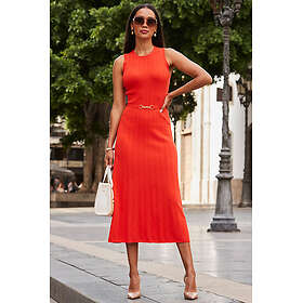 Sosandar Ribbed Luxe Gold Waist Detail Midi Dress