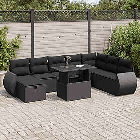 vidaXL Lounge Set med Dynor 9 Delar Svart Konstrotting 3327915
