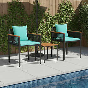 vidaXL Lounge Set 3 Pieces with Cushions Black Turquoise PE Rattan 42025236