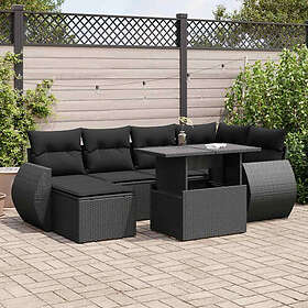 vidaXL Soffgrupp med dynor Svart Konstrotting 7 Delar 3326666