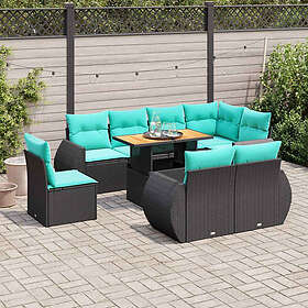 vidaXL Loungeset med Dynor 9 Delar Svart Konstrotting 3327277