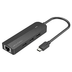 Vention TGOBB USB-C till USB 2.0*3/RJ45/Micro-B HUB 0.15M Svart 5-port