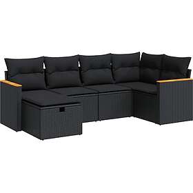 vidaXL Loungegrupp 6 Delar med Dynor Svart Syntetisk Rotting 3325912 3325912