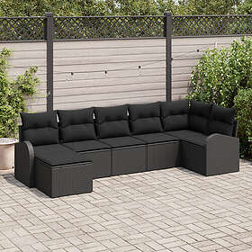 vidaXL Loungesett med Pute Oppbevaring 7 Deler Faux Rattan Svart 3354802