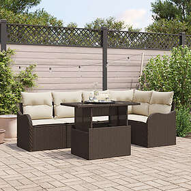 vidaXL Dining Set with Cushions 6 Pieces Brown Poly Rattan 3348464