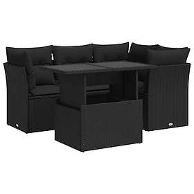 vidaXL Loungegrupp 5 Delar med Dynor Svart Konstrotting 3326146