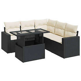 vidaXL Lounge Set med dynor 6 Delar Faux Rattan Svart 3326317