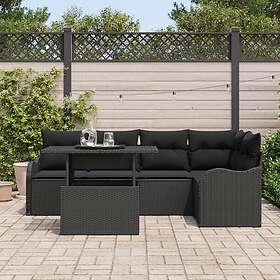vidaXL Dining Set with Cushions 6 Pieces Black Poly Rattan 3348469