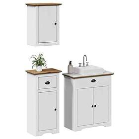 vidaXL Bathroom Furniture Set 3 Pieces White Brown Solid Pine 3307648