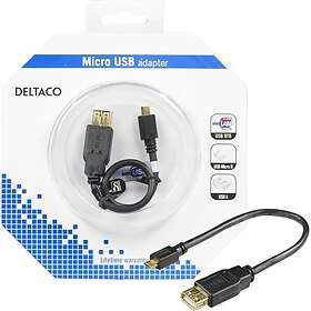 Deltaco USB-73-K USB A (F) till Micro-B (M) OTG-adapter 0.2m