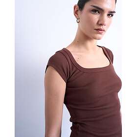 TOPSHOP Tsmette Squareneck Kortärmad RIB T-shirt (Dam)