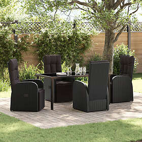 vidaXL Garden Furniture Set with Cushions Black Rattan 5 Pieces (3526683)