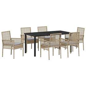 vidaXL Garden Furniture Set with Cushions 7 Pieces Beige Wicker MPN:3379888