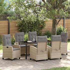 vidaXL Lounge Set with Cushions Beige Rattan 7 Pieces 3512986