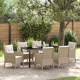 vidaXL Hagemøbelsett med Pute 7 Pieces Beige Rattan 3380173