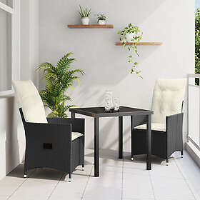 vidaXL Hagemøbelsett med Pute 3 Pieces Svart Syntetisk Rattan 3379534