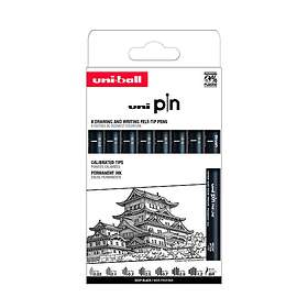Uni-ball Pin Fineliner 8-pak (Sort)