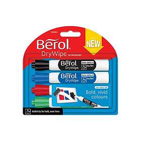 Berol Dry Wipe Marker Rund Spids (Black Blue Red Green) 4-pack