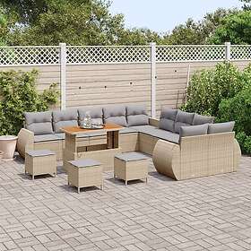 vidaXL Garden Sofa Set Height-Adjustable 14 pcs Beige Poly Rattan 3361942