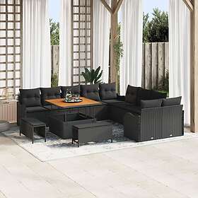 vidaXL Garden Sofa Set Height-Adjustable 13 pcs Black Poly Rattan 3362314