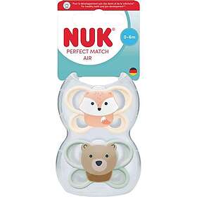 Nuk Perfect Match Sucette en Silicone 6-18m Lot de 2 (Renard/Ours)