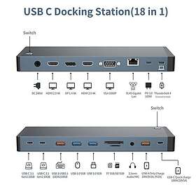 NÖRDIC USB-C Docking Station 2xHDMI 1xDP 1xVGA 1xUSB-C PD 100W 1xUSB-C QC 2xUSB-