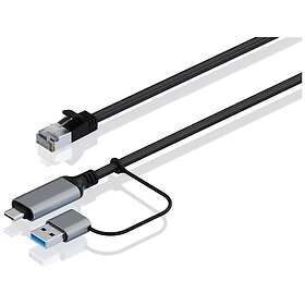 Sandstrøm SCALAN26 USB-C - Ethernet + USB-A-kaapeli 2m