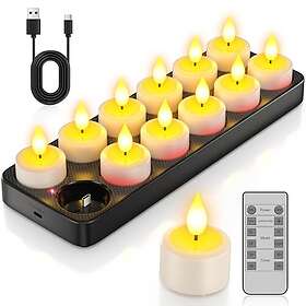 PChero LED Tea Light Rechargeable (with Remote Control, Timer Function) 12-pack