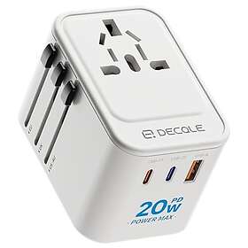 decqle DQZ9 Världsreseadapter med 2 USB-C PD 20W, 1 USB-A och 1 AC-uttag