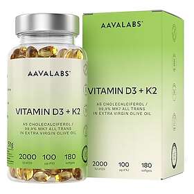 AAVALABS D3 + K2 Complex 2000 IE + 100 µg 180 kapslar