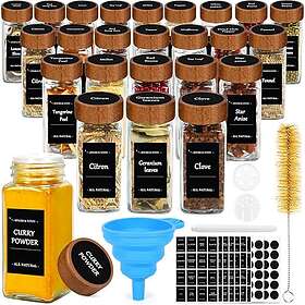 ZZXLOPEZ Récipient à Épices Ensemble 24 pcs 120 ml Carré avec Couvercles en Bois