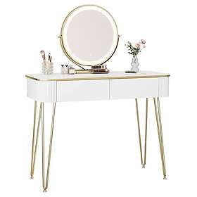 Eugad 0057SZT Sminkbord med LED-belysning, justerbar ljusstyrka, Spegel, 2 lådor, metallben, Vit Guld 100 x 40 cm