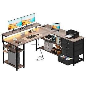 ODK L-format Skrivbord med Lådor Elektrisk Grå 135x110cm