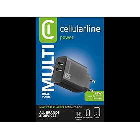 Cellularline ACHUSB2USBA24WK Dobbelt USB-A Vægoplader 24W