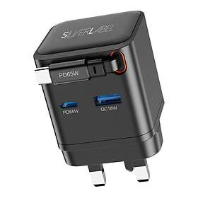 SilverLabel E71029020 2-in-1 Dual USB Type-C & Type-A GaN Charger with Retractab