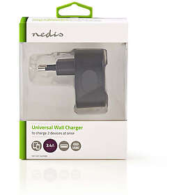 Nedis WCHAC340ABK Väggladdare 2 utgångar USB-A OCH USB-C 17W
