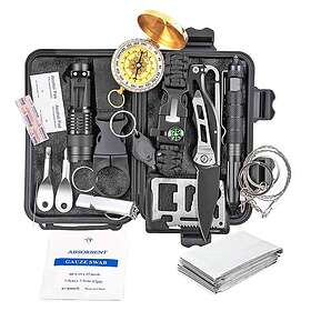 Survival Kit 19-Piece with Knife Compass Fire Steel and Pouch