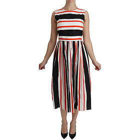 Dolce & Gabbana A-Line Pleated Stripes Cotton Midikjole