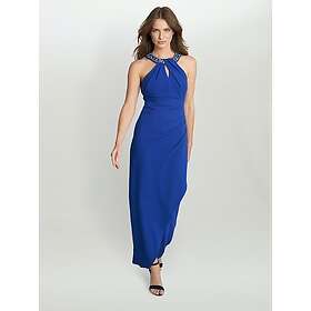 Gina Bacconi Kasandra Halter Beaded Neck Wrap Tuck Maxi Dress