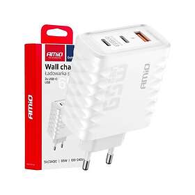 AMiO MPN 5903293042892 Seinälaturi, jossa USB-A ja 2x USB-C 65W