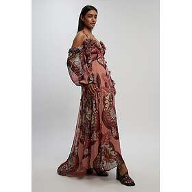 Karen Millen Metallic Thread Printed Cold Shoulder Woven Maxi Dress