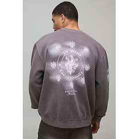 boohooMAN Oversized Graphic Printed Washed Sweatshirt (Men's)